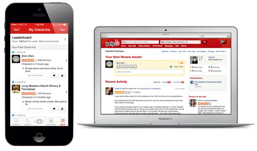 Yelp connected experiences across web and mobile.
