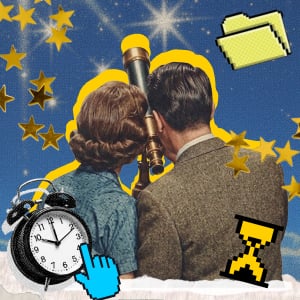 a person and a boy with a clock and a clock