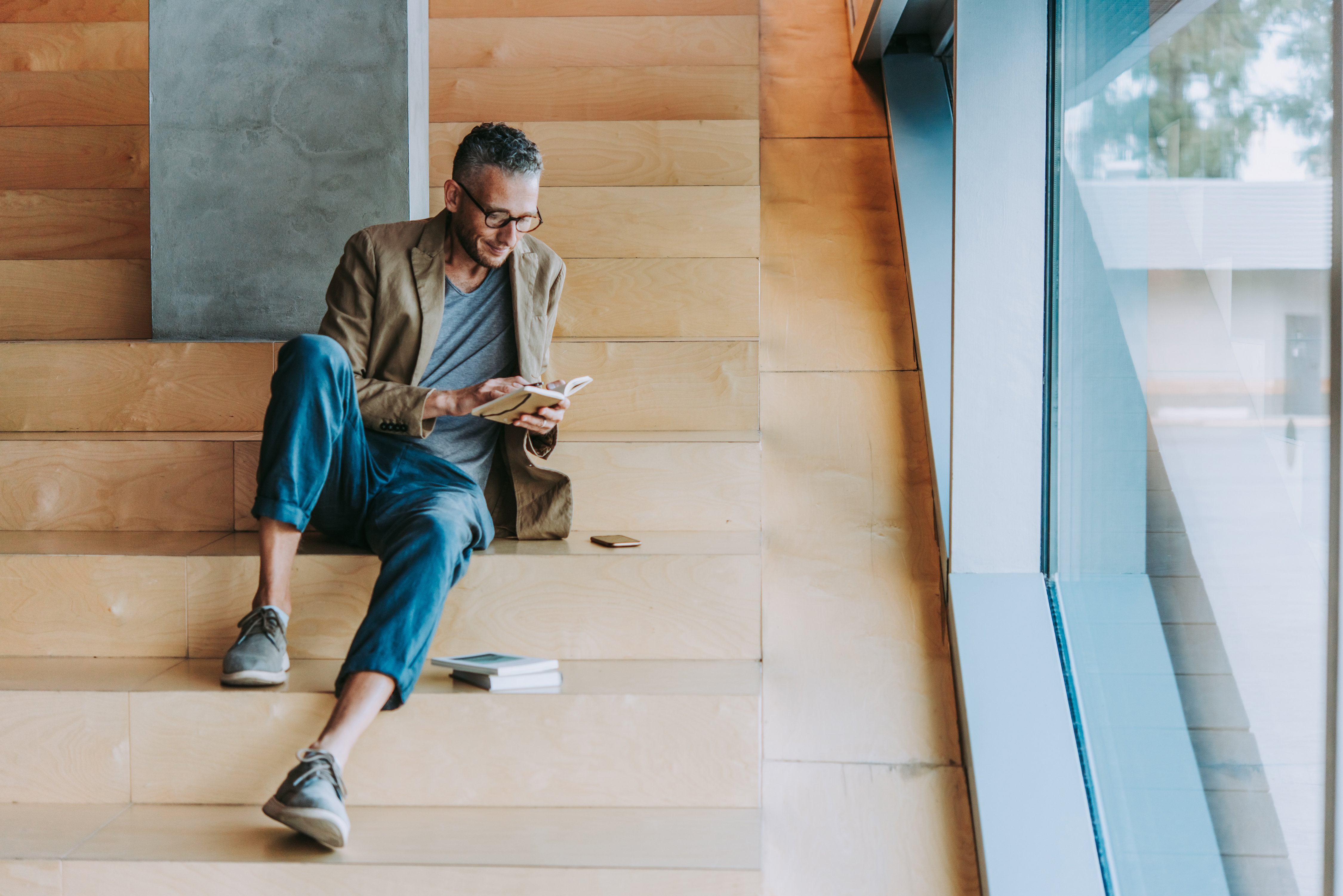 a man sitting on a staircase