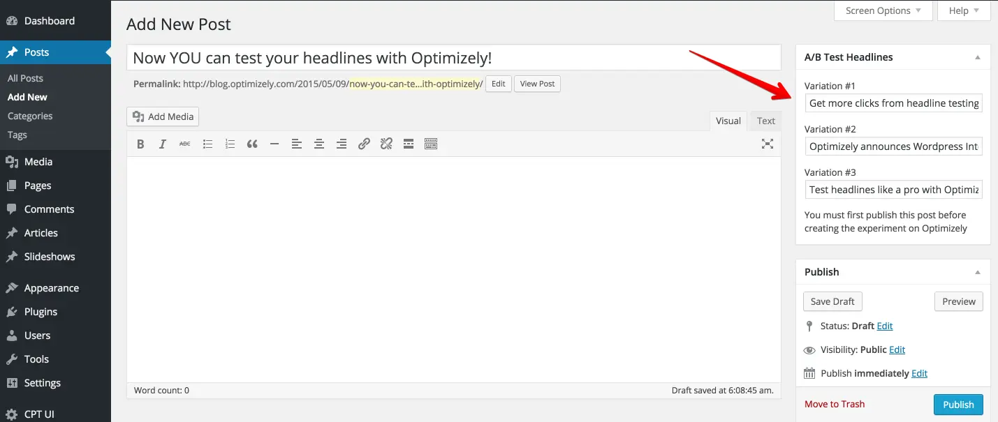 Optimizely WordPress headline testing plugin