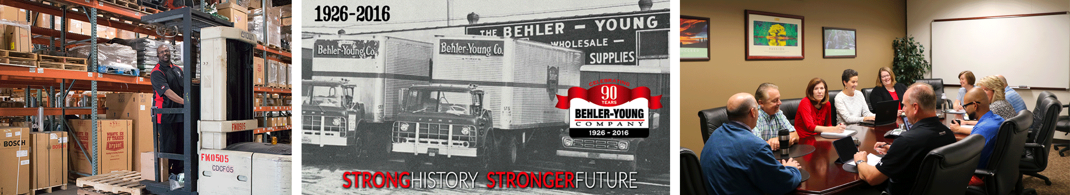 Collage of historic photos of Behler Young company