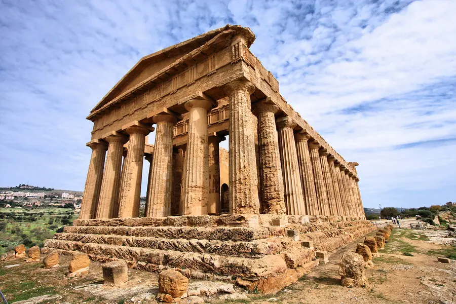 Agrigento with columns and a blue sky