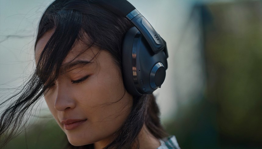 a woman wearing headphones