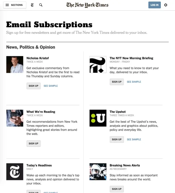 New York Times newsletter subscription