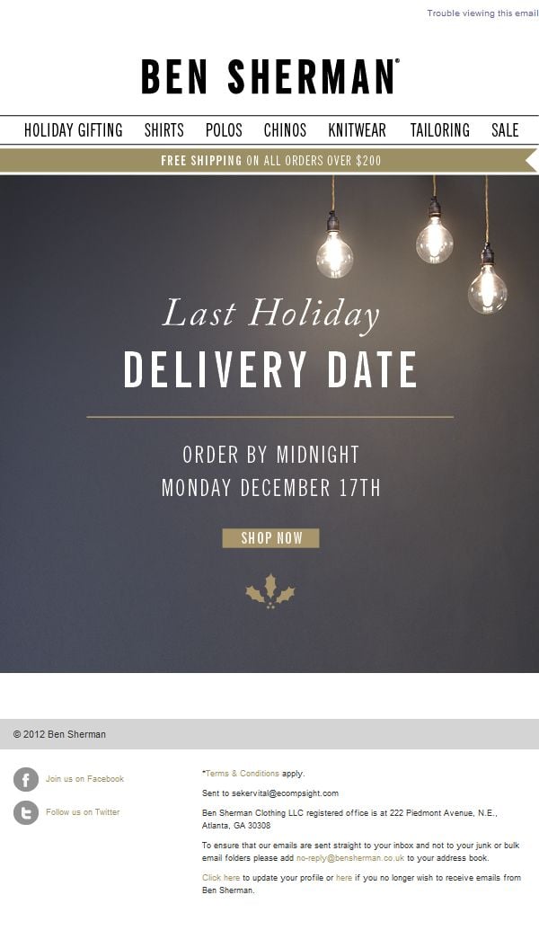 Ben Sherman lastdate shipping