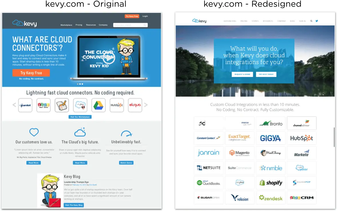 Kevy website redesign before and after
