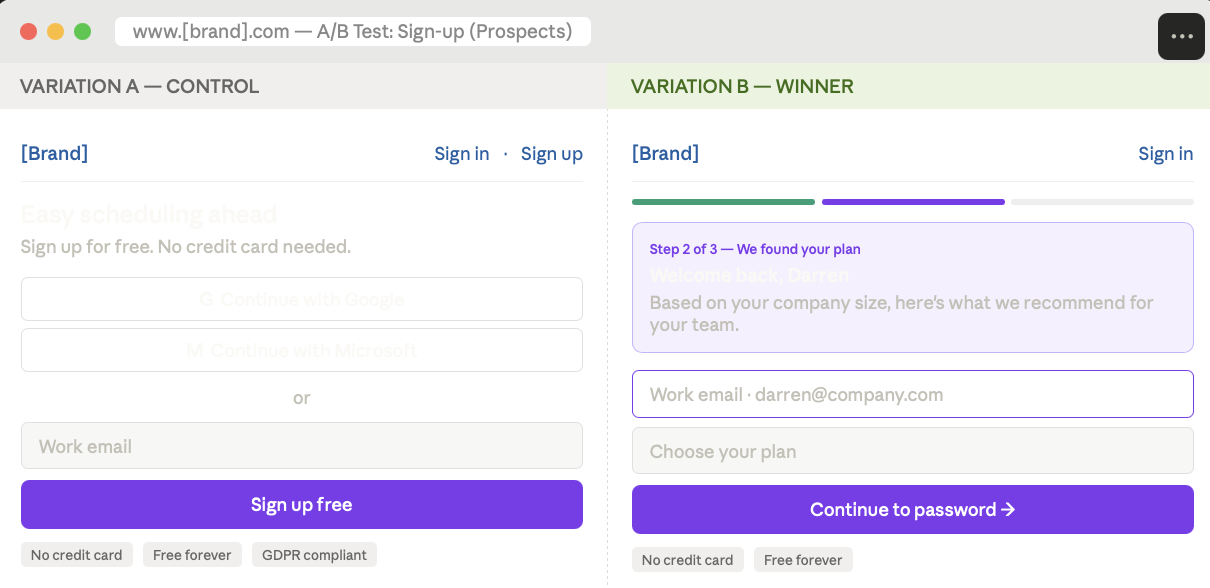 Prospect sign up page test