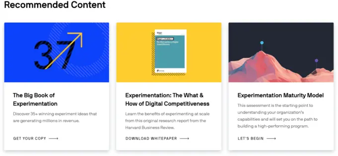 Optimizely recommendations on the homepage