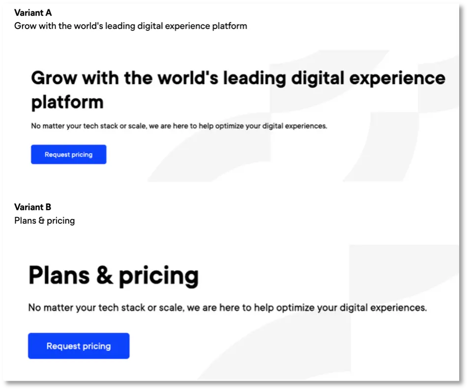 Variations of a hero section on a pricing page
