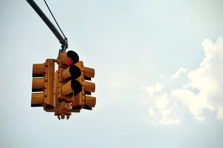 a traffic light with a red light