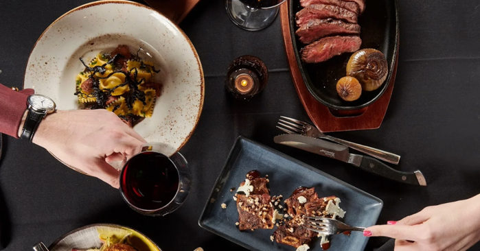 a table with food and drinks on it