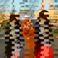a woman with long hair