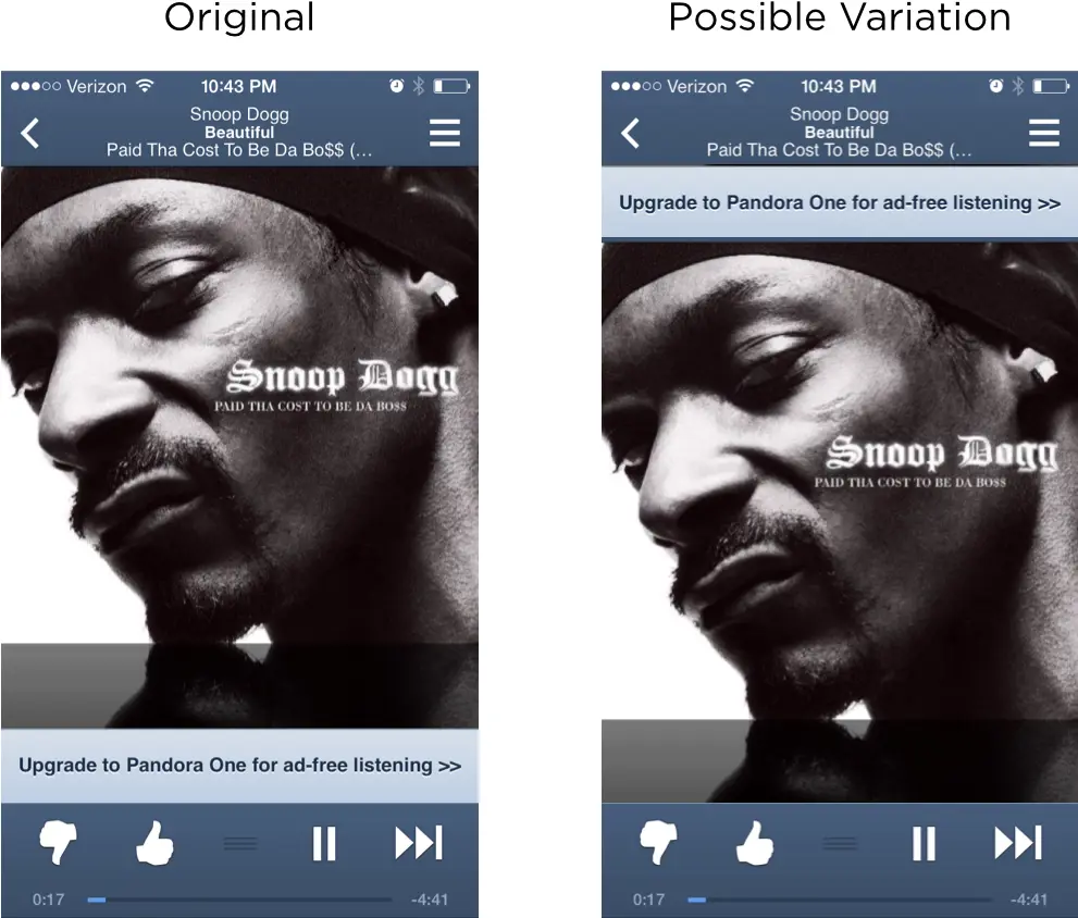 Possible A/B test for Pandora—banner placement.