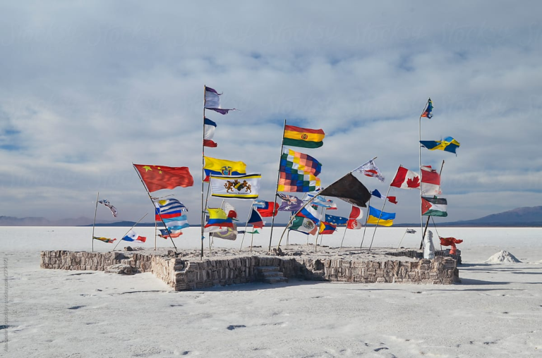 a group of flags on a beach