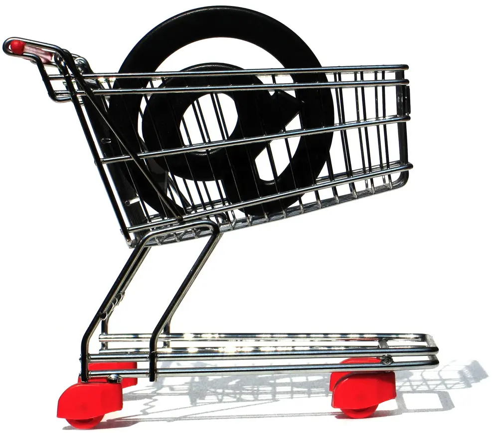 a shopping cart with a wheel