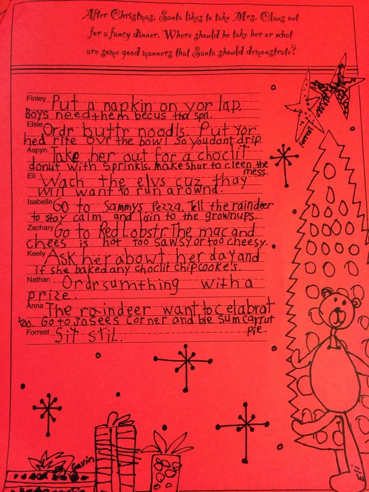 Hilarious advice to Santa from first graders.