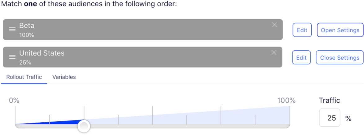  Slider in Feature Experimentation showing slow rollout