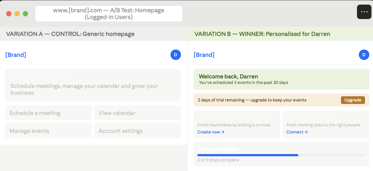 Homepage logged in users test
