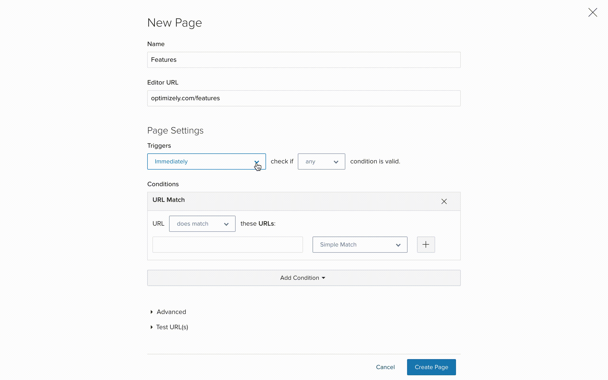 Setting up url matching rules in the interface