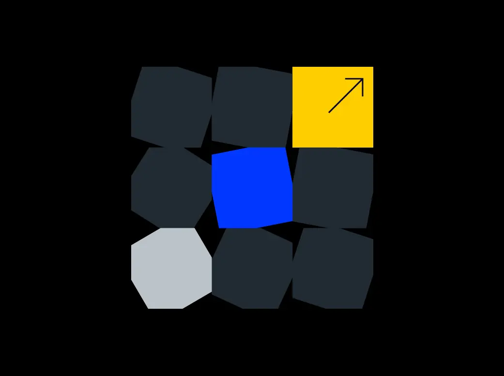 a group of cubes with a yellow square and a black background