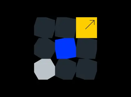 a group of cubes with a yellow square and a black background