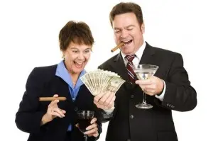 a man and a woman holding cigars and a glass of wine