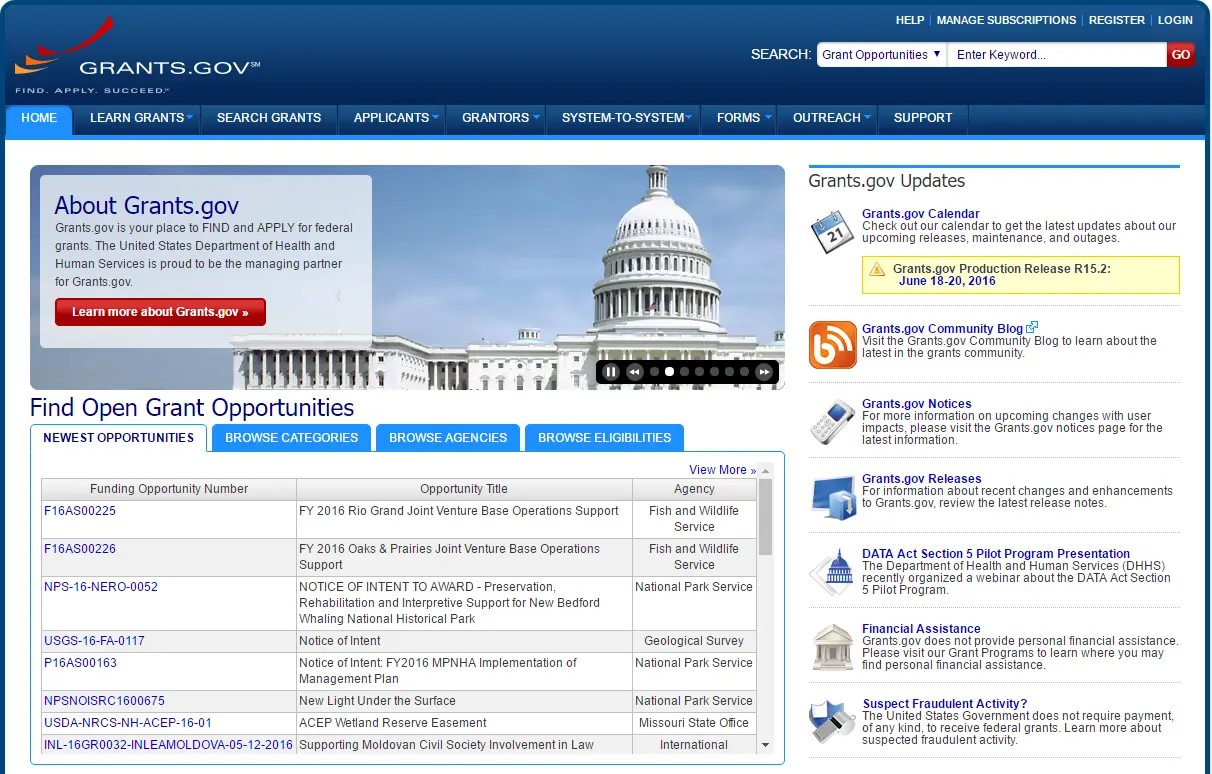 Grants.gov homepage